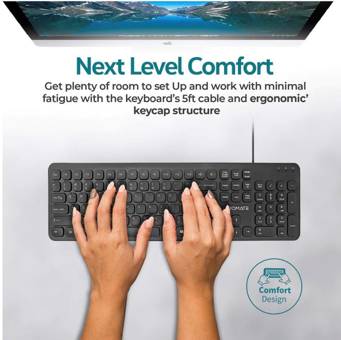 PROMATE Ultra-Slim Wired Keyboard with Angled Kickstand. Dedicated Volume Contro