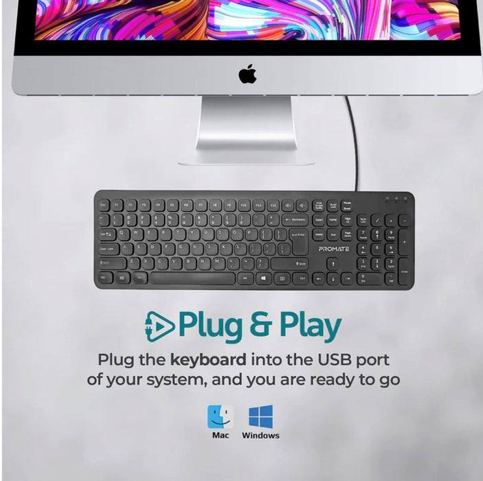 PROMATE Ultra-Slim Wired Keyboard with Angled Kickstand. Dedicated Volume Contro