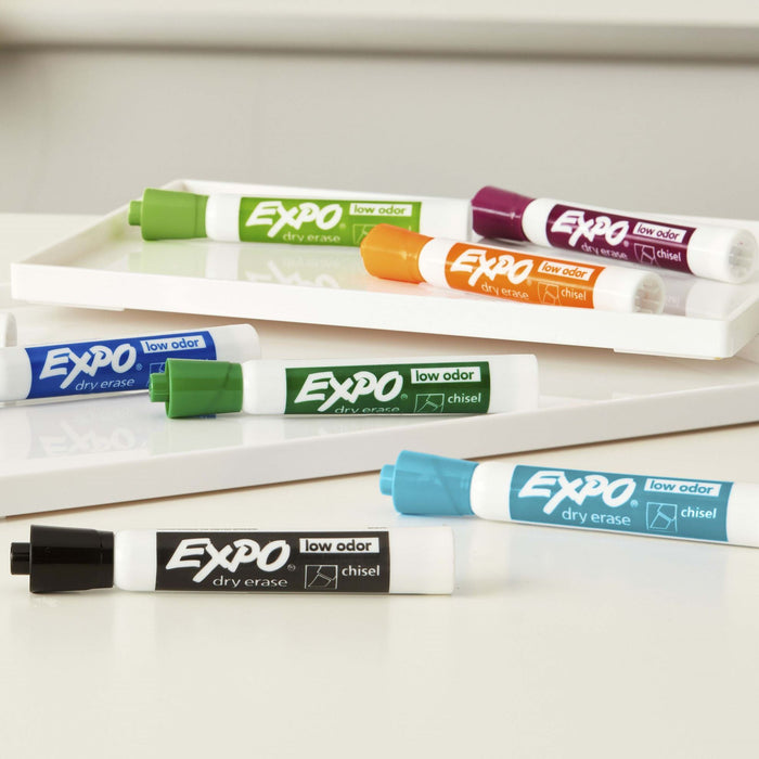 EXPO Dry Erase Markers Chisel Tip with Cleaning Spray & Eraser Includes Red, Blu