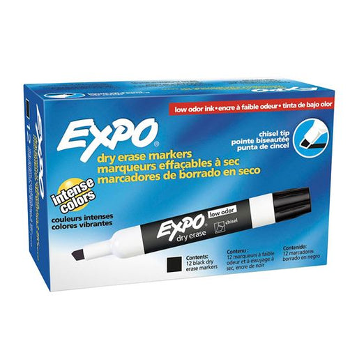 EXPO Dry Erase Markers Chisel Tip. 12-Pack. Black Colour. Bright, Vivid, Non-tox