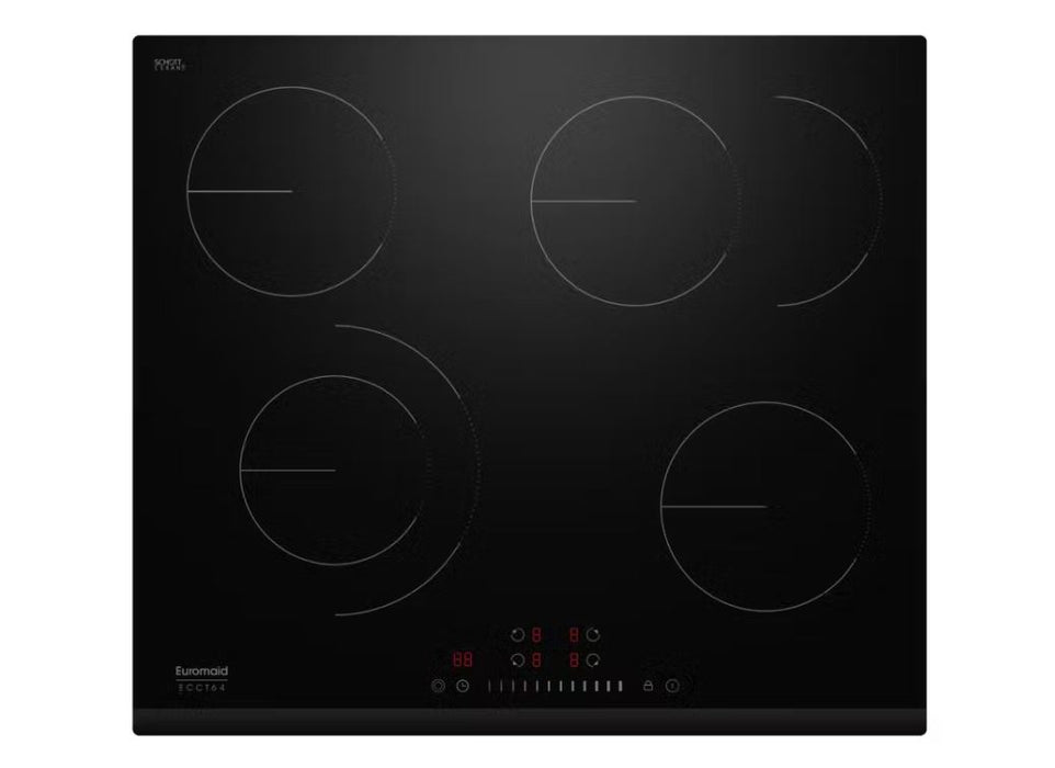 Euromaid 60cm Ceramic Cooktop with 4 Zones and Slide Touch Control Black