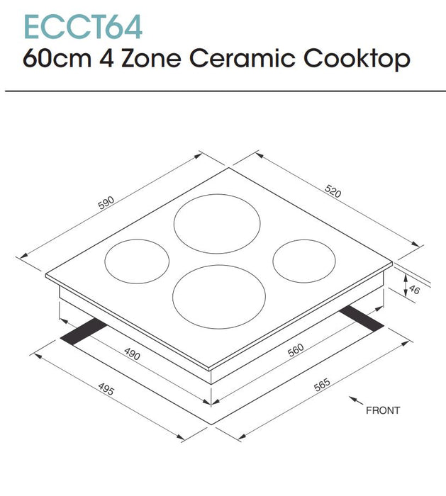 Euromaid 60cm Ceramic Cooktop with 4 Zones and Slide Touch Control Black