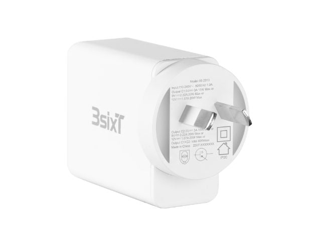 3sixT Wall Charger AU 40W Dual USB-C PD20W + PD20W - White