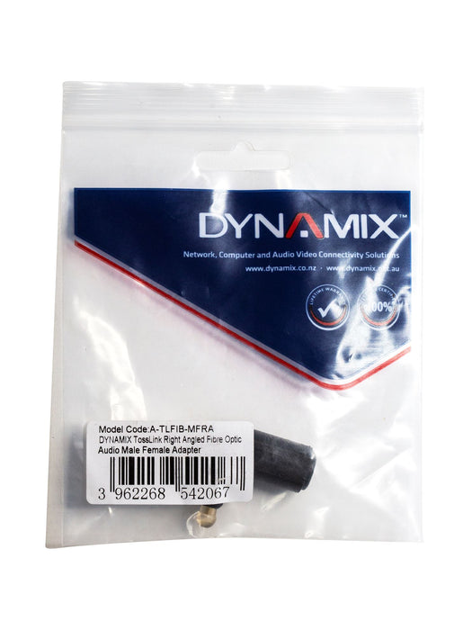 DYNAMIX TosLink Right Angled Fibre Optic Audio Male Female Adapter.