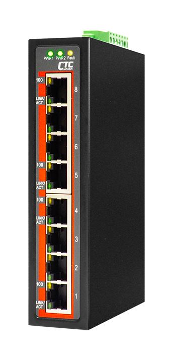 CTC UNION 8 Port Fast Ethernet Unmanaged Switch. -40C~+75C. 8x 10/100BaseT(X).