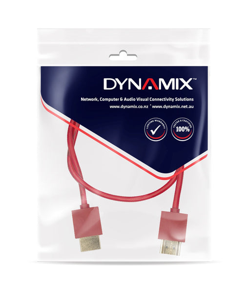 DYNAMIX 1M HDMI RED Nano High Speed With Ethernet Cable 4K2K@60Hz