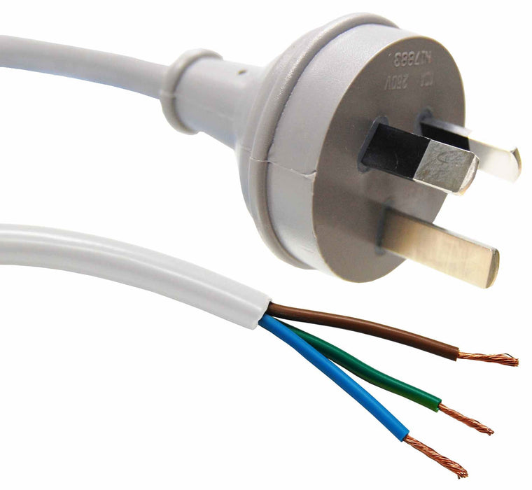 DYNAMIX 3M 3-Pin Plug Bare End 3 Core 0.75mm Cable White Colour SAA Approved