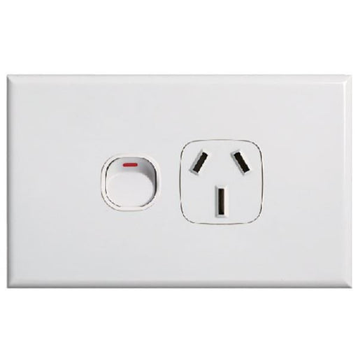 TRADESAVE Slim 10A Single Horizontal Power Point. Removable Cover Moulded in Fla