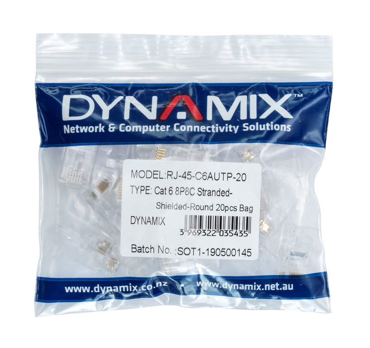 DYNAMIX Cat6/6A UTP RJ45 plug for Solid and Stranded Cable (20 piece Bag)