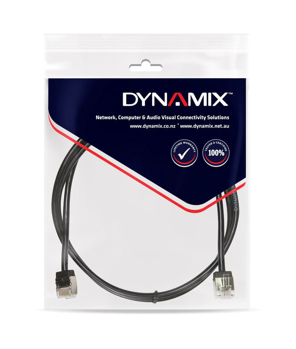 DYNAMIX 2.5m Cat6A S/FTP Black Ultra-Slim Shielded 10G Patch Lead (34AWG) with R