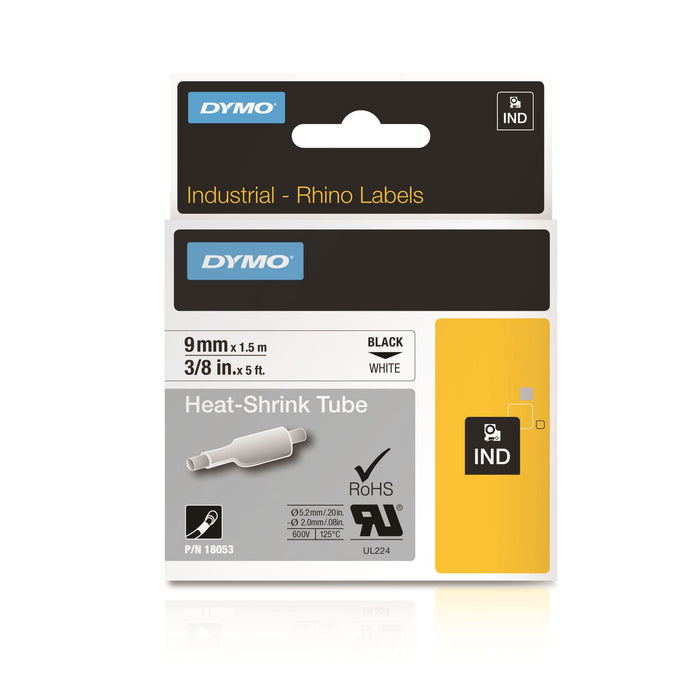 DYMO Genuine Rhino Industrial Labels- Heat Shrink Tube 9mm Black on White.Made