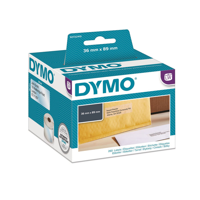 DYMO Genuine LabelWriter Large Address Labels 36mm x 89mm Clear Plastic; 260 lab