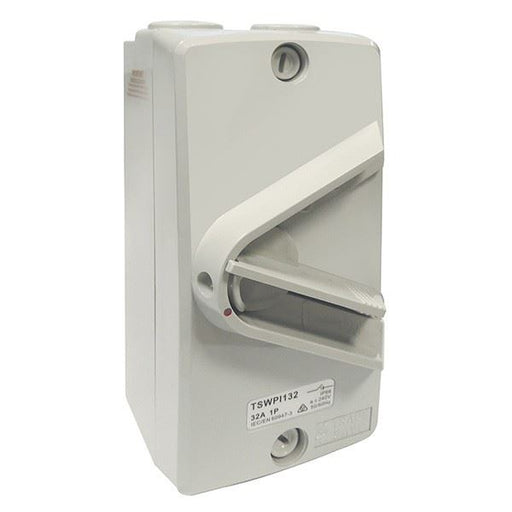 TRADESAVE Weatherproof Isolator Switch,1 Pole, IP66, 32A, Grey heavy duty indust