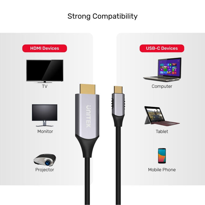 UNITEK 1.8m USB-C to HDMI cable. Premium Audio Video UltraHD. Gold Plated Conne