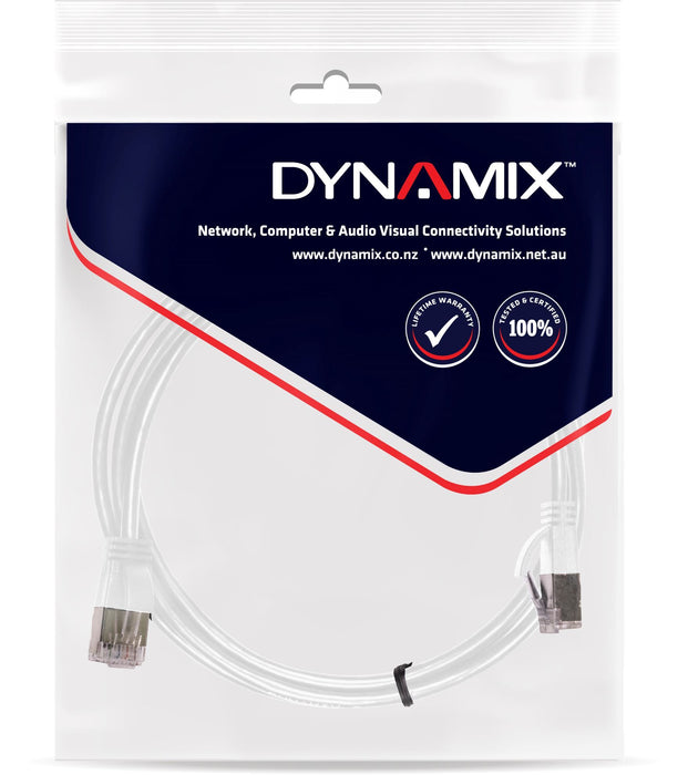 DYNAMIX 0.25m Cat6A S/FTP White Ultra-Slim Shielded 10G Patch Lead (34AWG) with