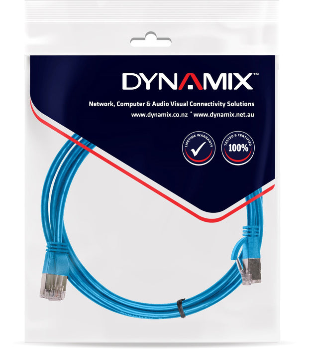 DYNAMIX 0.25m Cat6A S/FTP Blue Ultra-Slim Shielded 10G Patch Lead (34AWG) with R