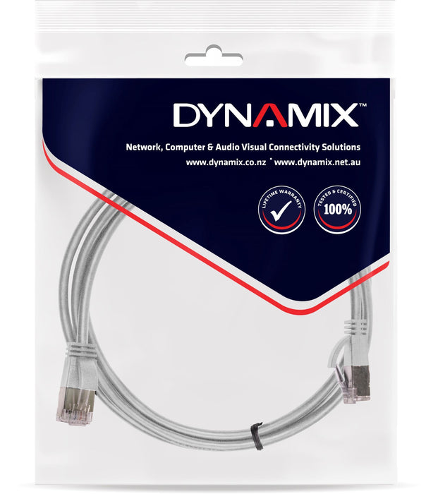 DYNAMIX 0.25m Cat6A S/FTP Grey Ultra-Slim Shielded 10G Patch Lead (34AWG) with R