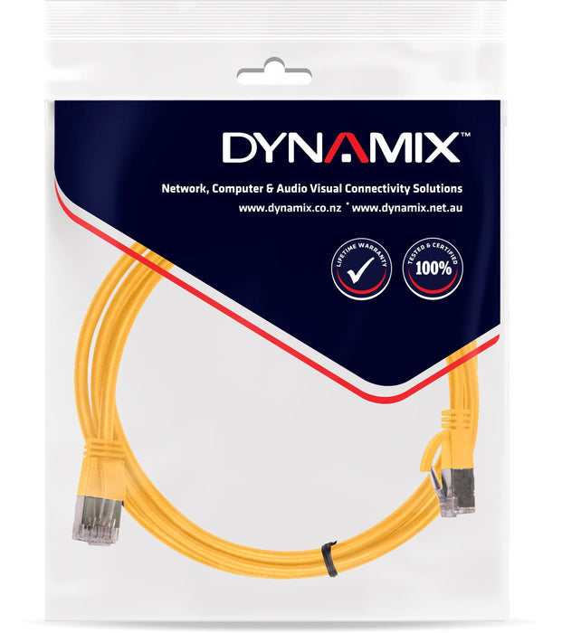 DYNAMIX 2m Cat6A S/FTP Yellow Ultra-Slim Shielded 10G Patch Lead (34AWG) with RJ