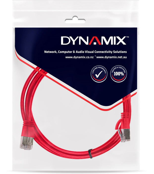 DYNAMIX 0.25m Cat6A S/FTP Red Ultra-Slim Shielded 10G Patch Lead (34AWG) with RJ