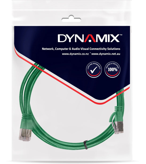 DYNAMIX 0.75m Cat6A S/FTP Green Ultra-Slim Shielded 10G Patch Lead (34AWG) with