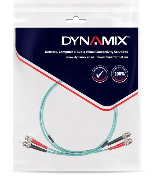 DYNAMIX 0.5M 50u ST/ST OM3 Fibre Lead (Duplex, Multimode) Aqua LSZH Jacket