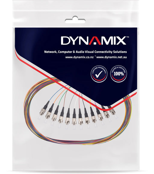 DYNAMIX 2M ST Pigtail OM1 12x Pack Colour Coded, 62.5/900um Multimode Fibre