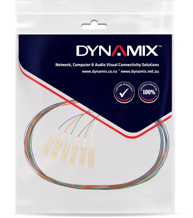 DYNAMIX 2M SC Pigtail OM1 6x Pack Colour Coded, 62.5/900um Multimode Fibre