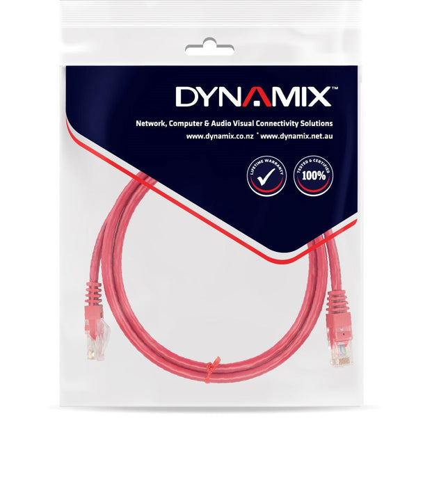 DYNAMIX 7.5m Cat5e Red UTP Patch Lead (T568A Specification) 100MHz 24AWG Slimlin