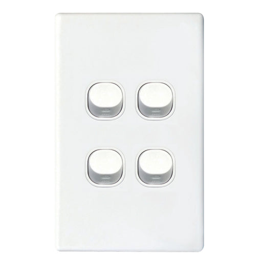 TRADESAVE Slim 16A 2-Way Vertical 4 Gang Switch. Moulded in Flame Resistant Poly