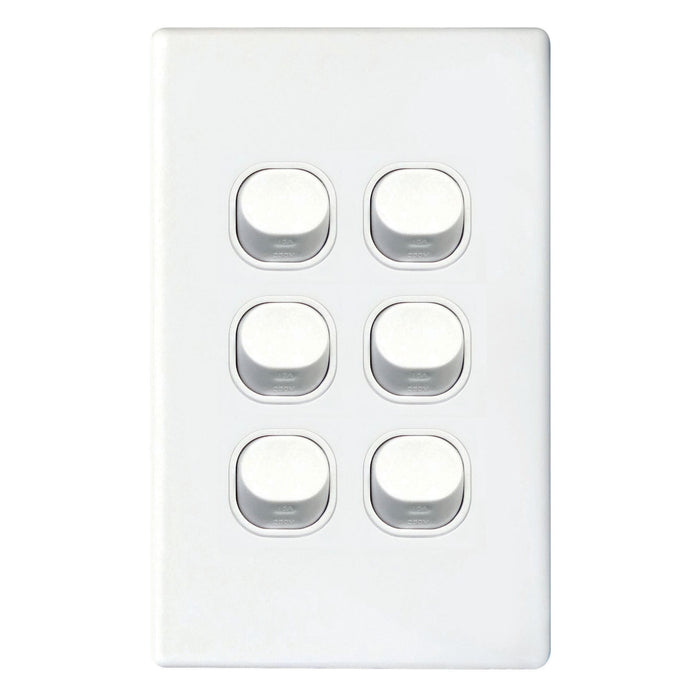 TRADESAVE Slim 16A 2-Way Vertical 6 Gang Switch. Moulded in Flame Resistant Poly