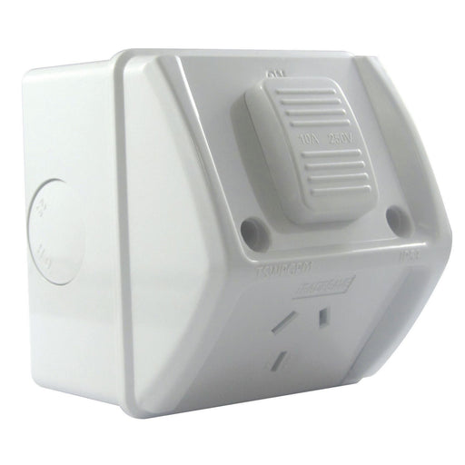 TRADESAVE Weatherproof Single IP53 Outlet. Grey Heavy Duty Industrial Grade Virg