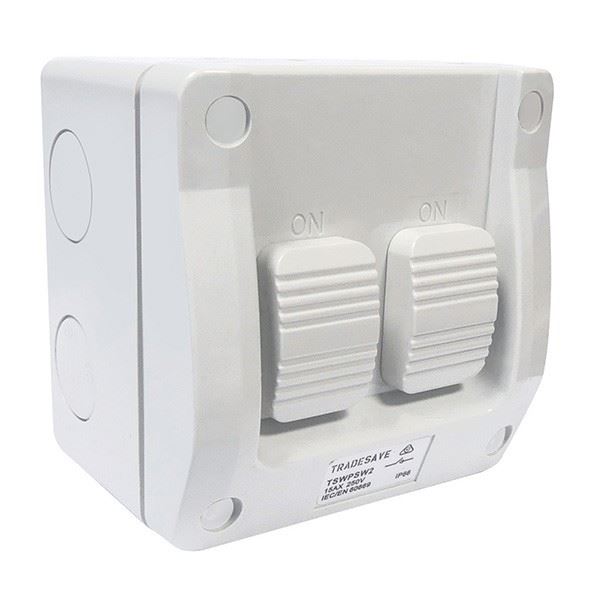 TRADESAVE 2 Gang Weatherproof Switch, 15A,IP66, Grey heavy duty industrial grade