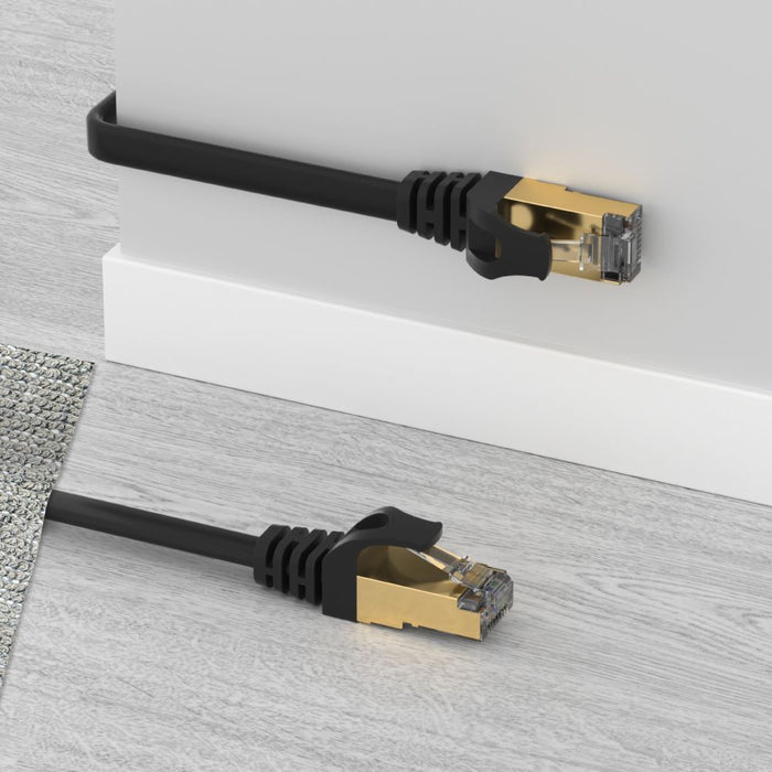 UNITEK 10m CAT 7 Black Flat SSTP 32AWG Patch Lead in PVC Jacket. 500MHz, Gold-pl