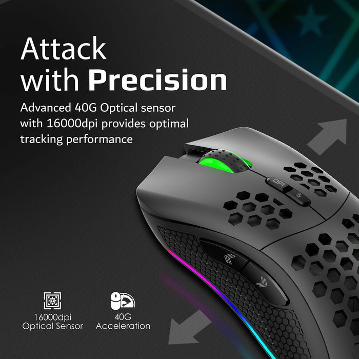 VERTUX Gaming Mouse with Both Wired & Wireless Options with 500mAh Built-in Rech