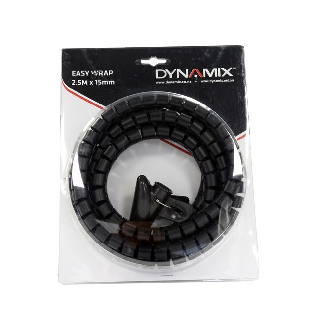 DYNAMIX 2.5mx15mm Easy Wrap Cable Management Solution Blister Retail Packaging