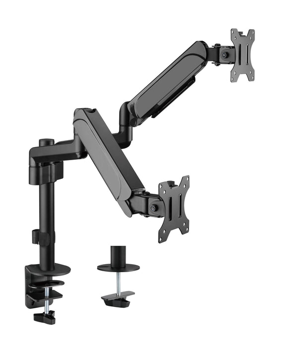 BRATECK 17"-32" Pole-Mounted Gas Spring Dual Monitor Desk Mount Bracket with Det