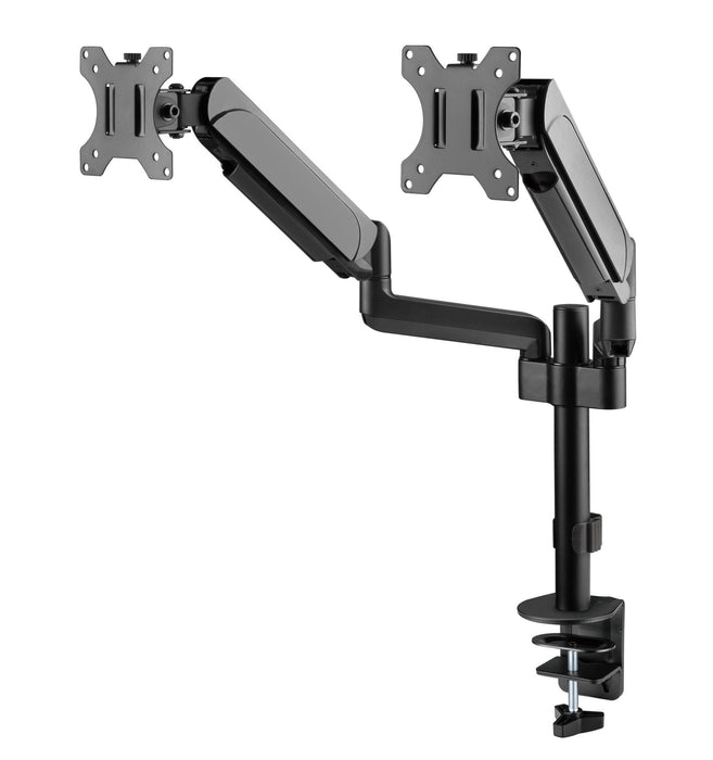 BRATECK 17"-32" Pole-Mounted Gas Spring Dual Monitor Desk Mount Bracket with Det