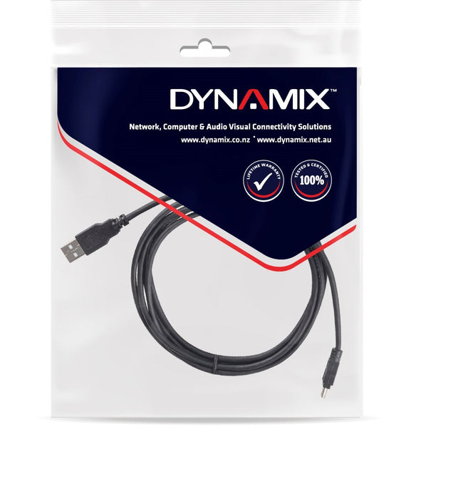 DYNAMIX 2m USB 2.0 Mini-B (5-pin) Male to USB-A Male Connectors.