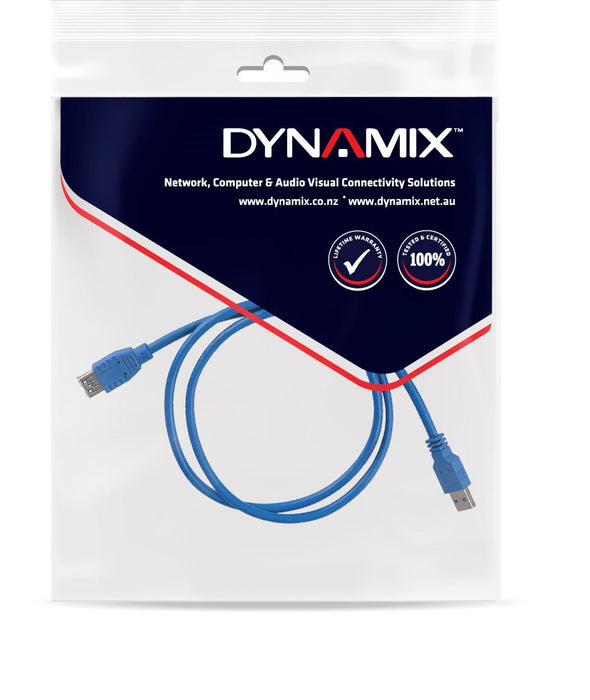 DYNAMIX 1m USB 3.0 USB-A Male to Female Extension Cable. Colour Blue