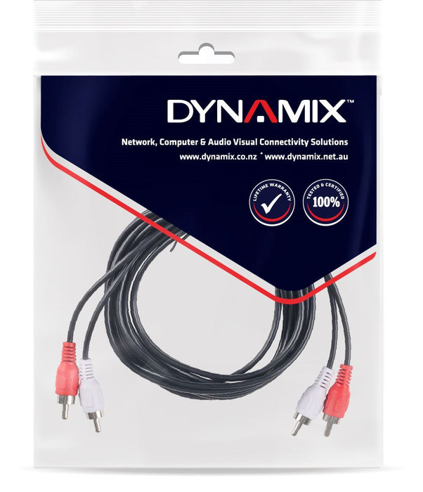 DYNAMIX 10m RCA Audio Cable 2 RCA to 2 RCA Plugs, Coloured Red & White