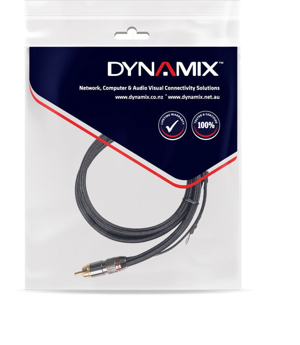 DYNAMIX 6m Coaxial Subwoofer Cable RCA Male to Male w Grounding Spade Connectors