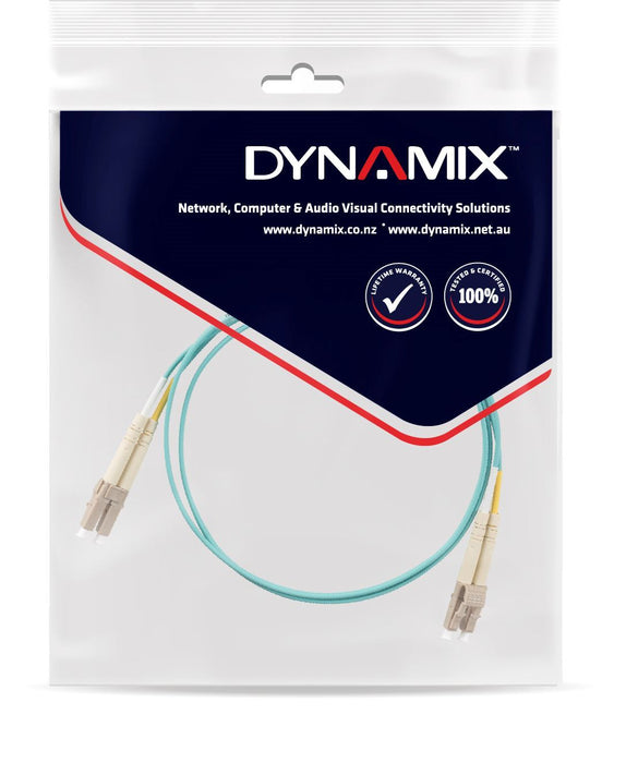 DYNAMIX 20M 50u LC/LC OM3 Fibre Lead (Duplex, Multimode) Aqua LSZH Jacket