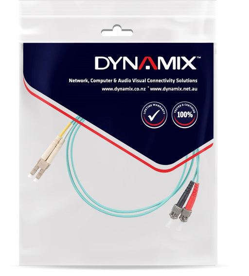 DYNAMIX 2M 50u LC/ST OM3 Fibre Lead (Duplex, Multimode) Aqua LSZH Jacket