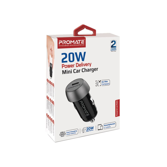 PROMATE 20W PD Mini In-Car Phone & Device Charger with 1x USB-C Port. Ultra Comp