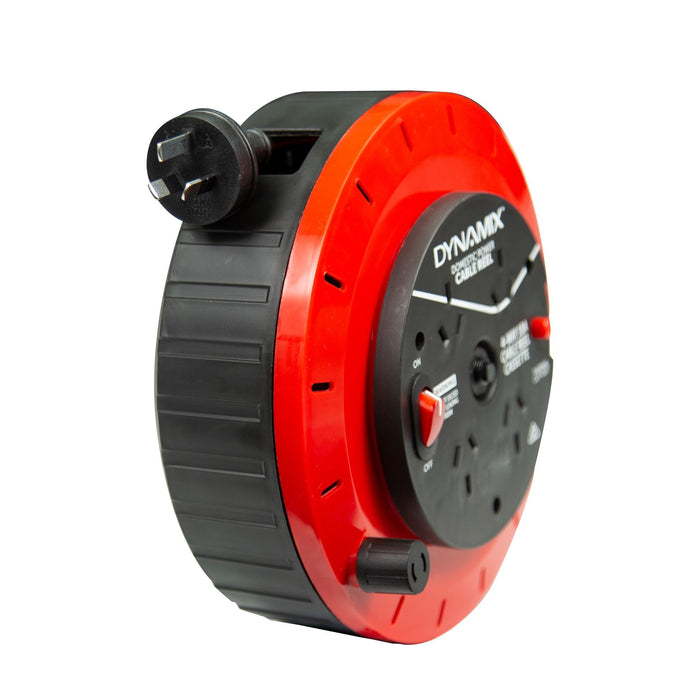 DYNAMIX 10M 4-Way 10A Cable Reel Cassette with DP Switch (on/off) Black