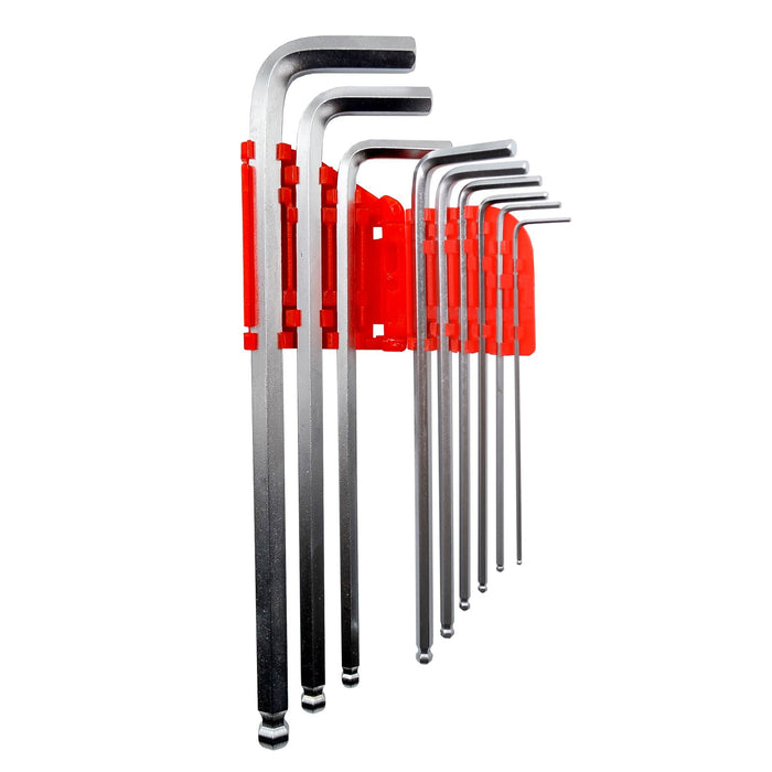 GOLDTOOL 9 Piece Ball Point Long Arm Hex Key Set. Includes: 1/16", 5/64", 3/32",