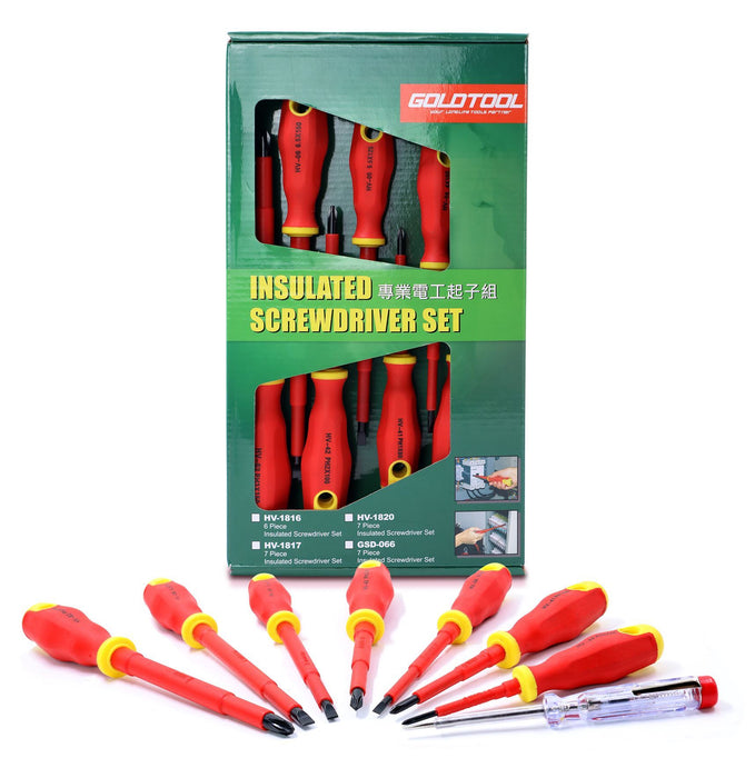 GOLDTOOL 8-Piece Electrical Insulated Screwdriver Set, Ergonomically Designed Ha