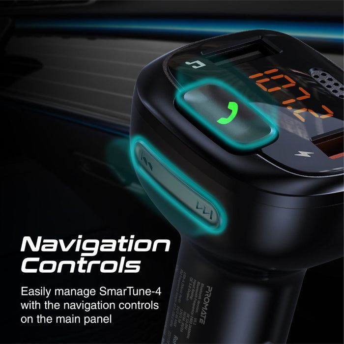 PROMATE Wireless In-Car FM Transmitter with Handsfree & QC3.0. Bult-in Mic; Blue