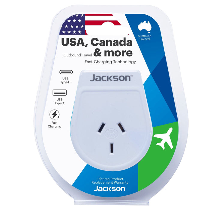 Travel Adaptor USB 1x USB-C NZ/AUS Plugs for use in USA, Canada & More.