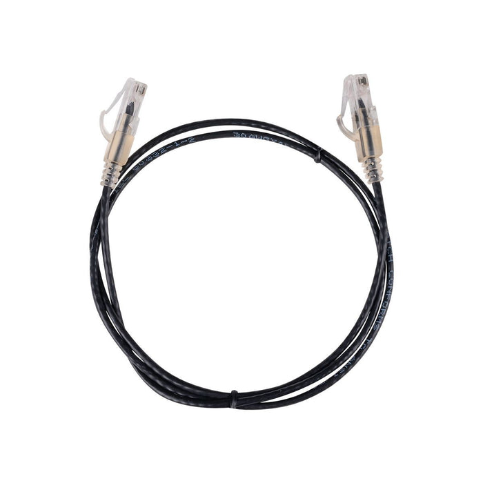 DYNAMIX 1m Cat6A 10G Black Ultra-Slim Component Level UTP Patch Lead (30AWG) wit